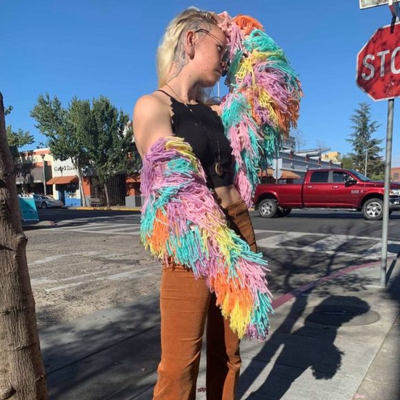 Yarn String Coat Jacket Rainbow Pastel Festival - Picture 5 of 7